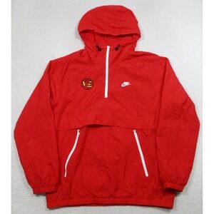 Nike Anorak Jacket Mens Large Red Hooded Half Zip Windbreaker Swoosh AR2212-657